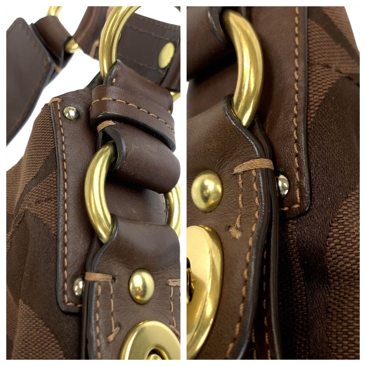 美品 COACH コーチ シグネチャー ブラウン ゴールド金具 キャンバス