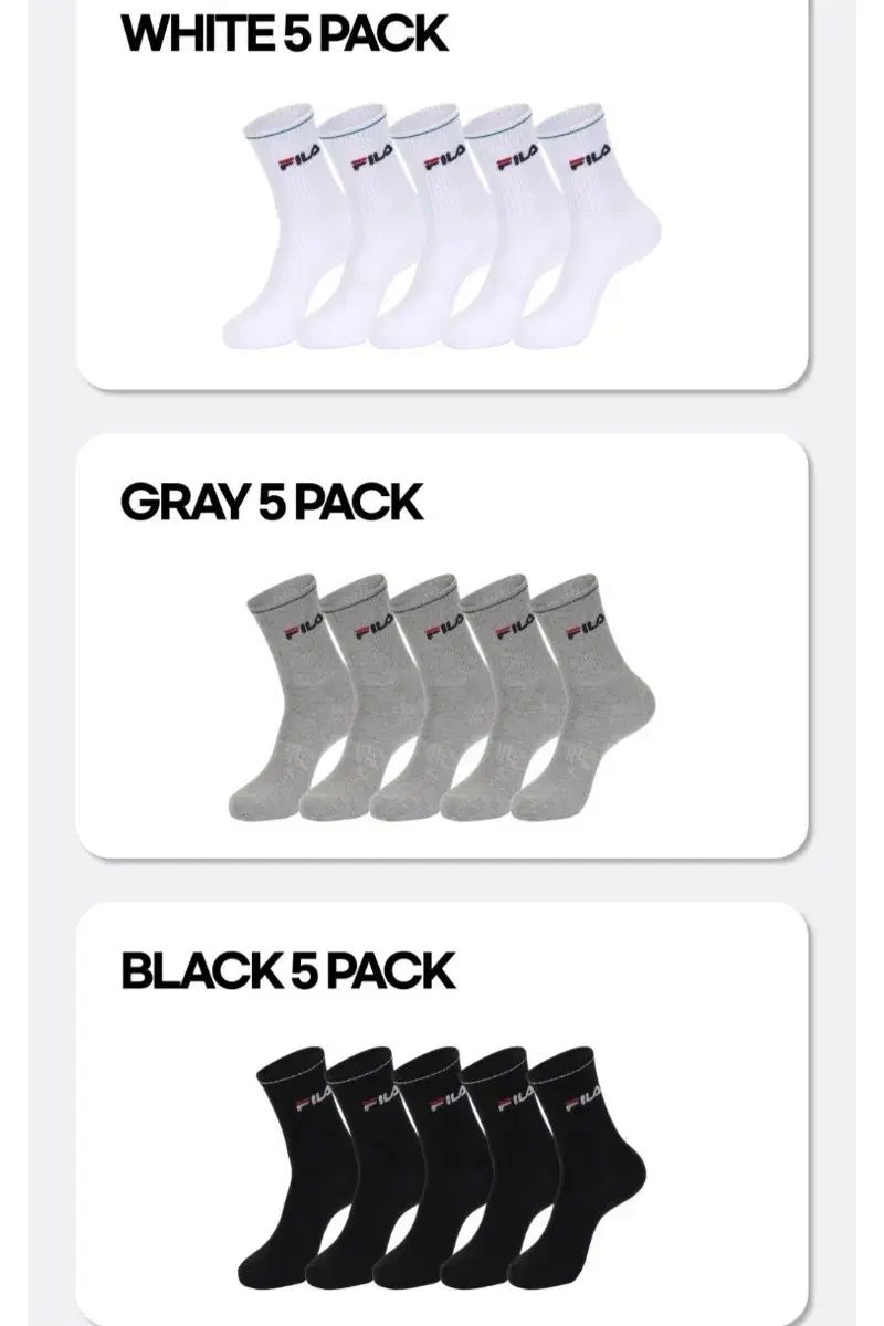 送料無料) FILA フィラ 靴下 5足 セット (ブラック、ホワイト、グレー)