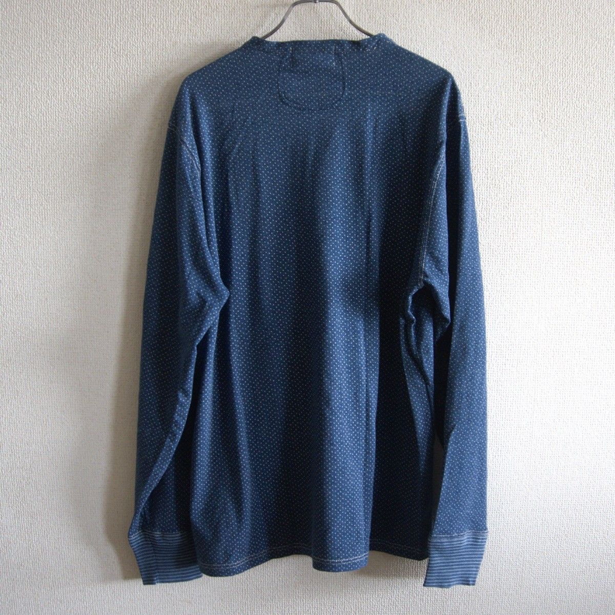名作】RRL【POLKA DOT HENLEYNECK SHIRT】L ポルカドット インディゴ