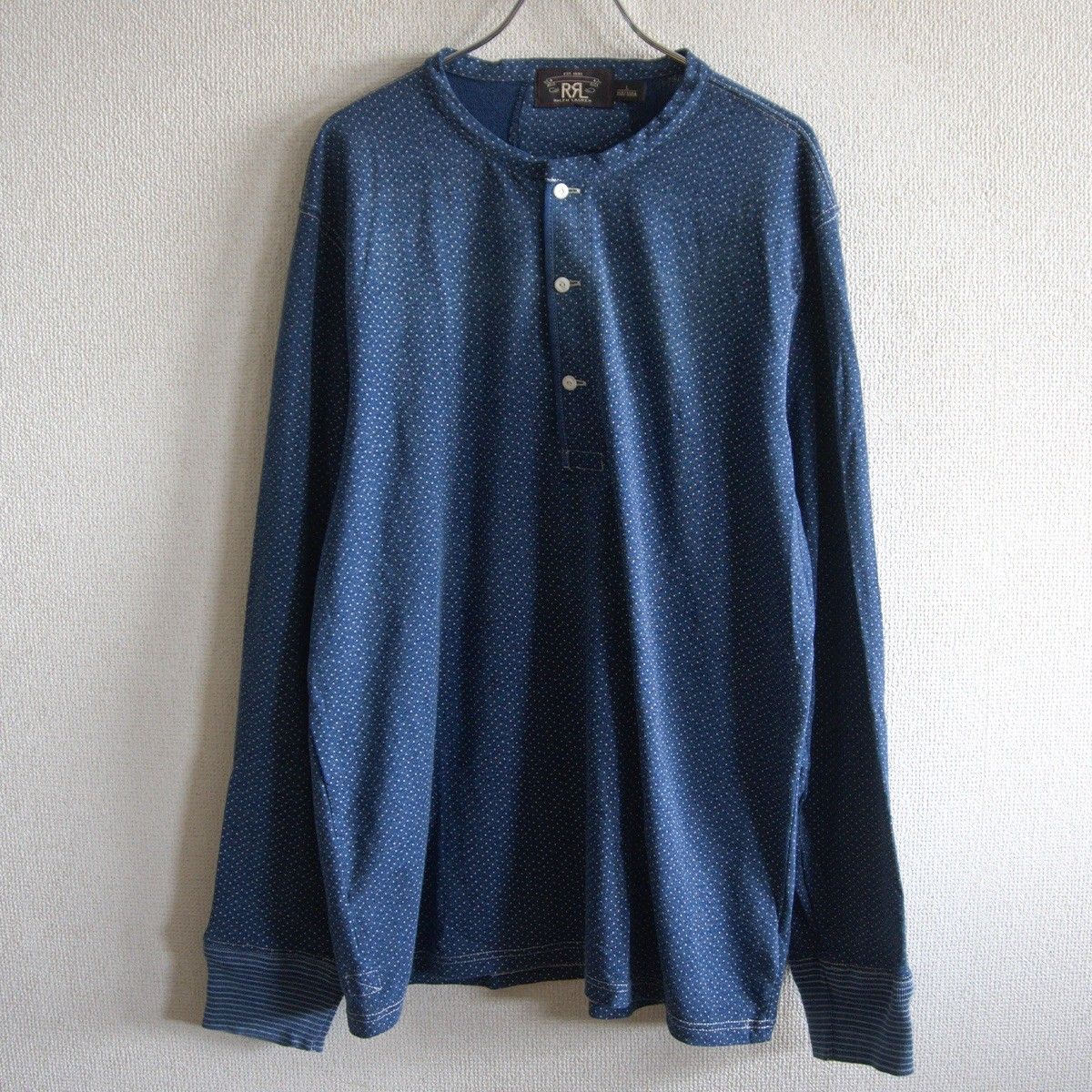 名作】RRL【POLKA DOT HENLEYNECK SHIRT】L ポルカドット インディゴ