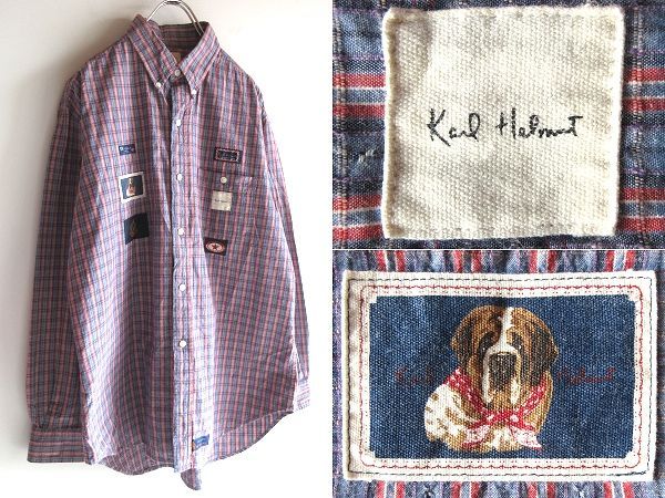 KARL HELMUT 総柄 長袖 シャツ L ワッペン 刺繍 ピンクハウス Karl 