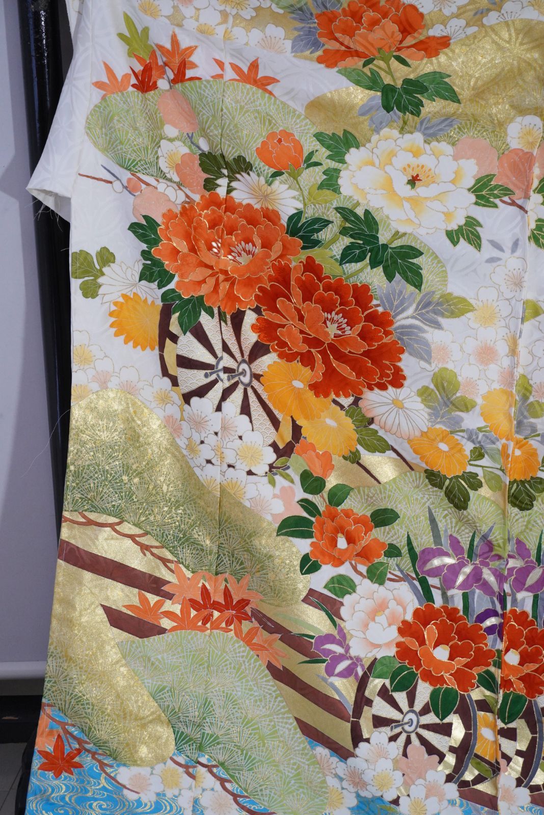 京友禅 手描き 振袖 未仕立て 仮絵羽 花車文様 逸品 一点物 成人式向け 
