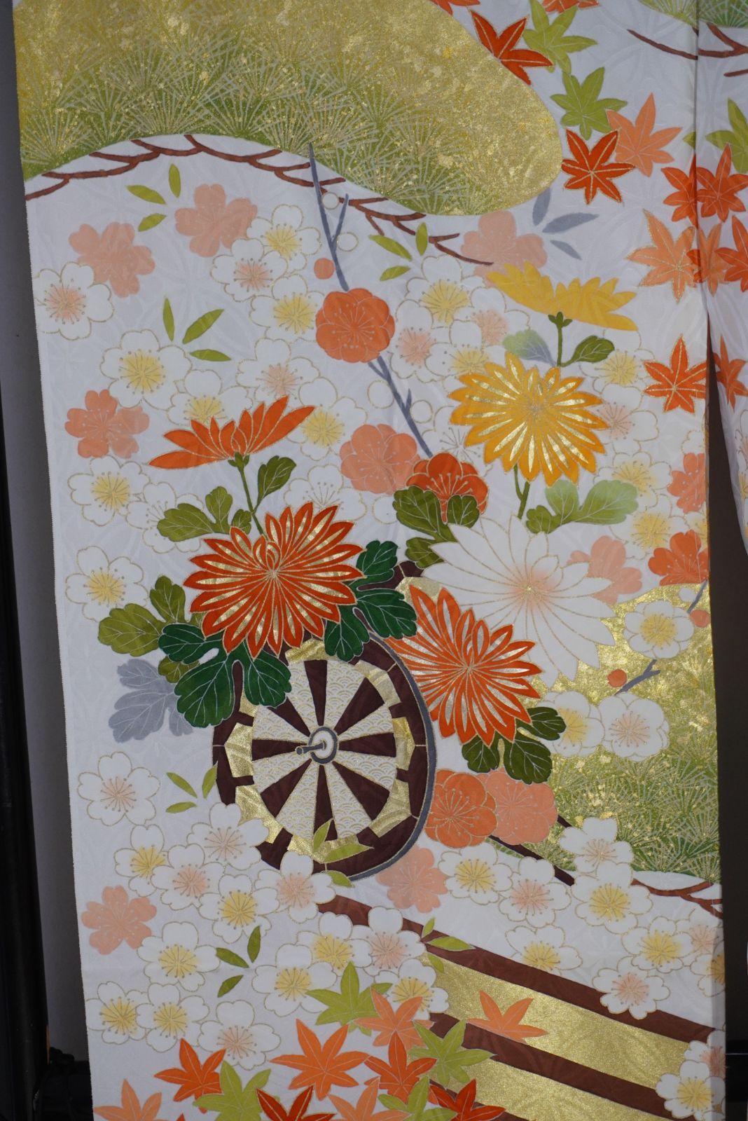 京友禅 手描き 振袖 未仕立て 仮絵羽 花車文様 逸品 一点物 成人式向け 