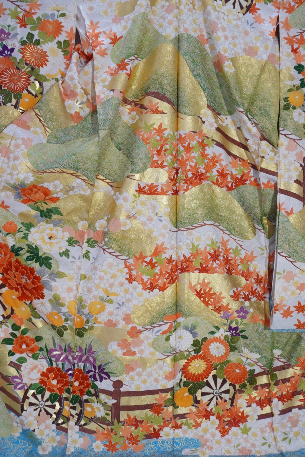 京友禅 手描き 振袖 未仕立て 仮絵羽 花車文様 逸品 一点物 成人式向け