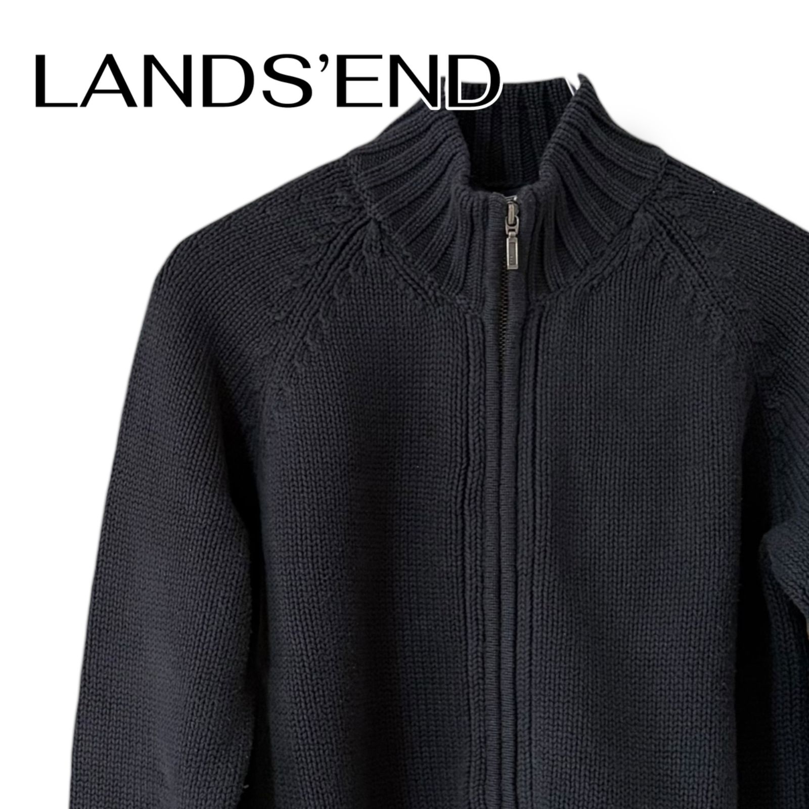 LANDS'END ランズエンド ネイビー フルジップ ニットカーディガン