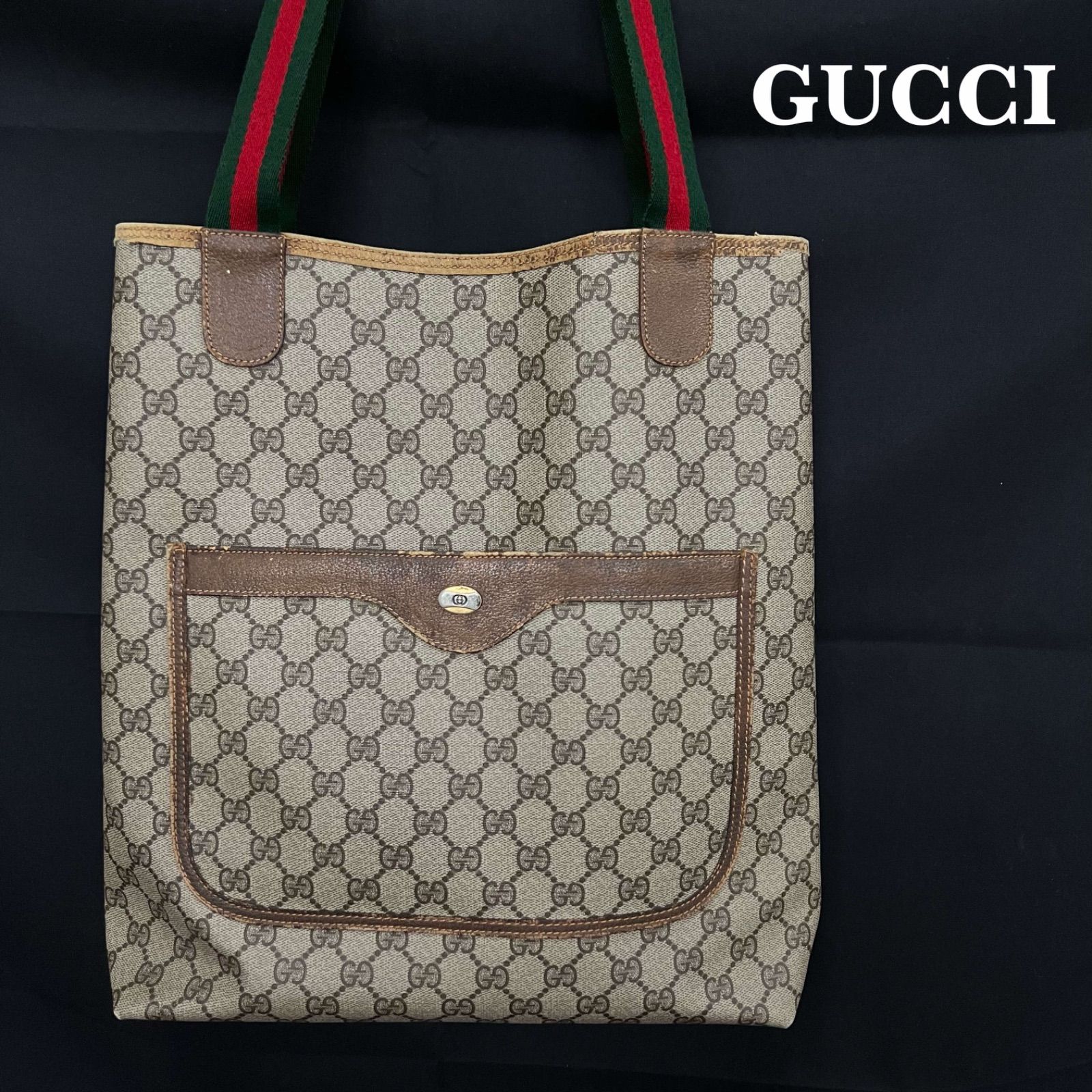 K GUCCI グッチ オールドグッチ GG柄 トートバッグ シェリーライン 