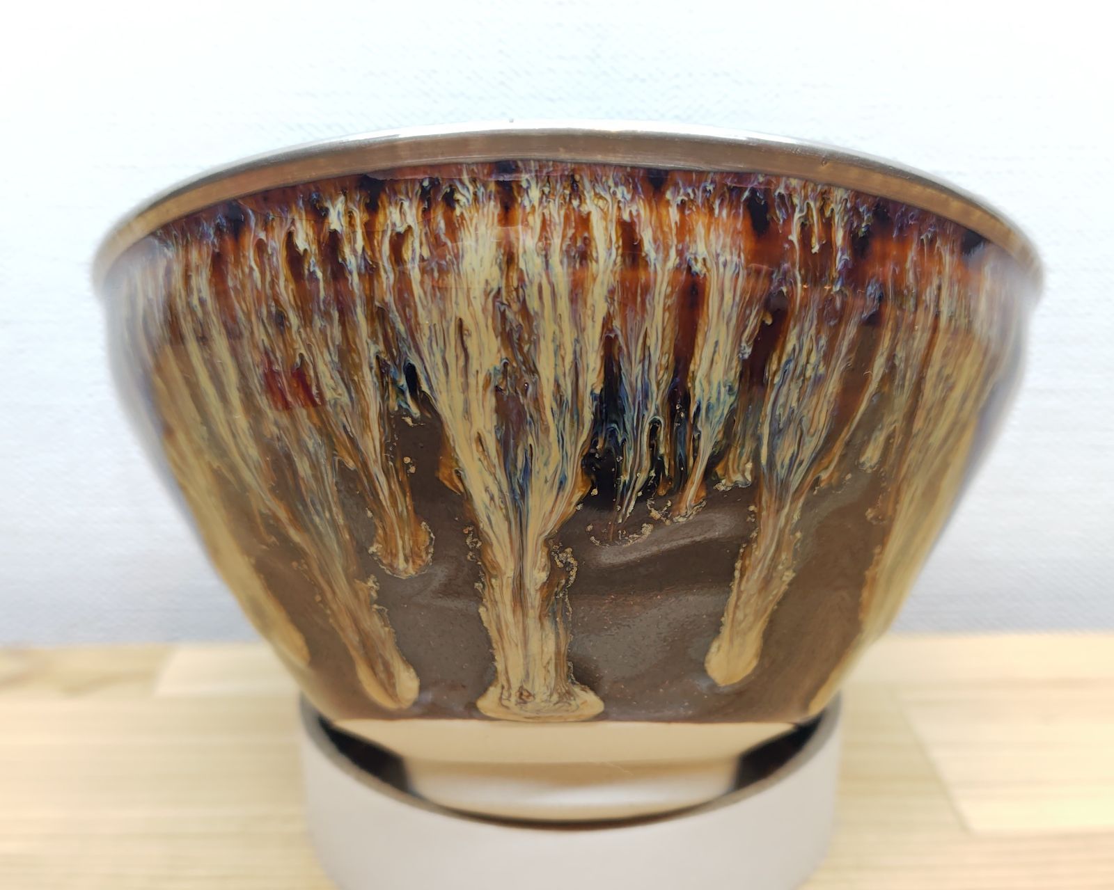 逢絢亭・新品】茶道具 天目茶碗 京焼 建戔茶碗 口は銀塗 洛東定一 桶谷