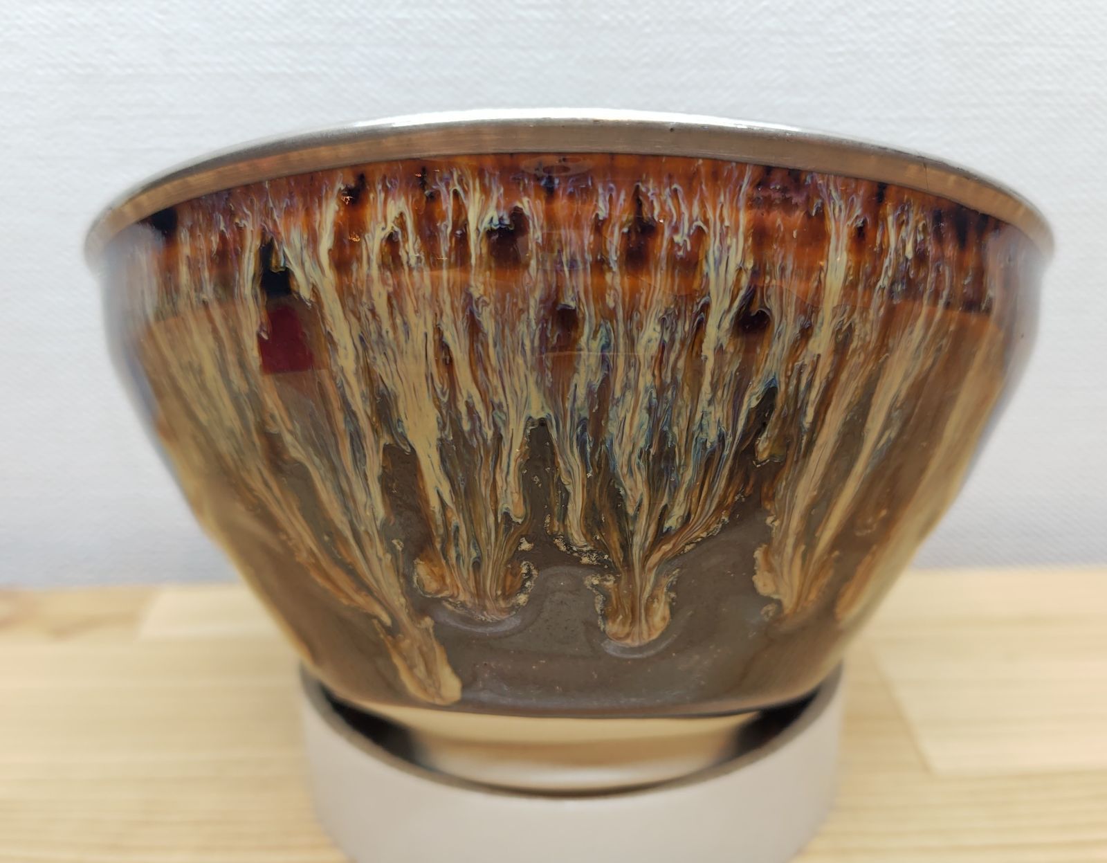 逢絢亭・新品】茶道具 天目茶碗 京焼 建戔茶碗 口は銀塗 洛東定一 桶谷