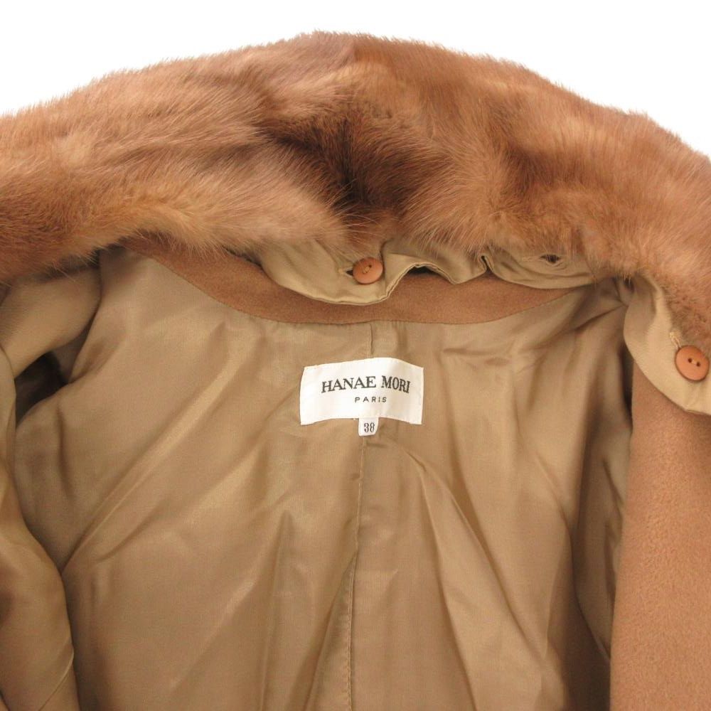 ハナエモリ HANAE MORI ミンクファーコート ロング カシミヤ 38 茶