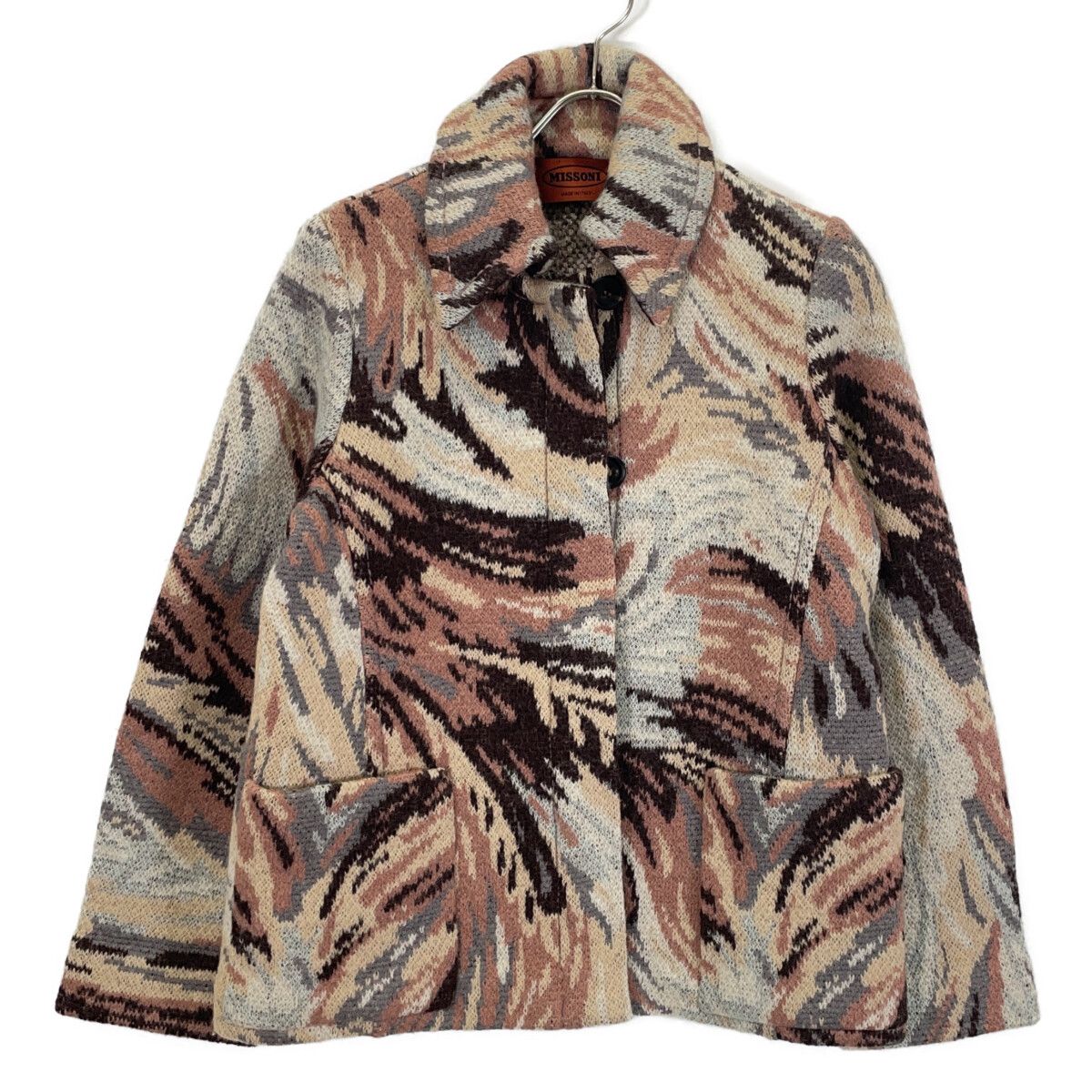 MISSONI ミッソーニ 123615 ｳｰﾙ×ﾓﾍｱ ﾍﾞｰｼﾞｭ系 ﾏﾙﾁｶﾗｰ ﾆｯﾄｼﾞｬｹｯﾄ 46