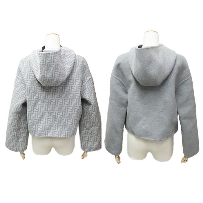 フェンディ リバーシブル フーディ ジャケット FJ6993 ズッカ柄 ウール