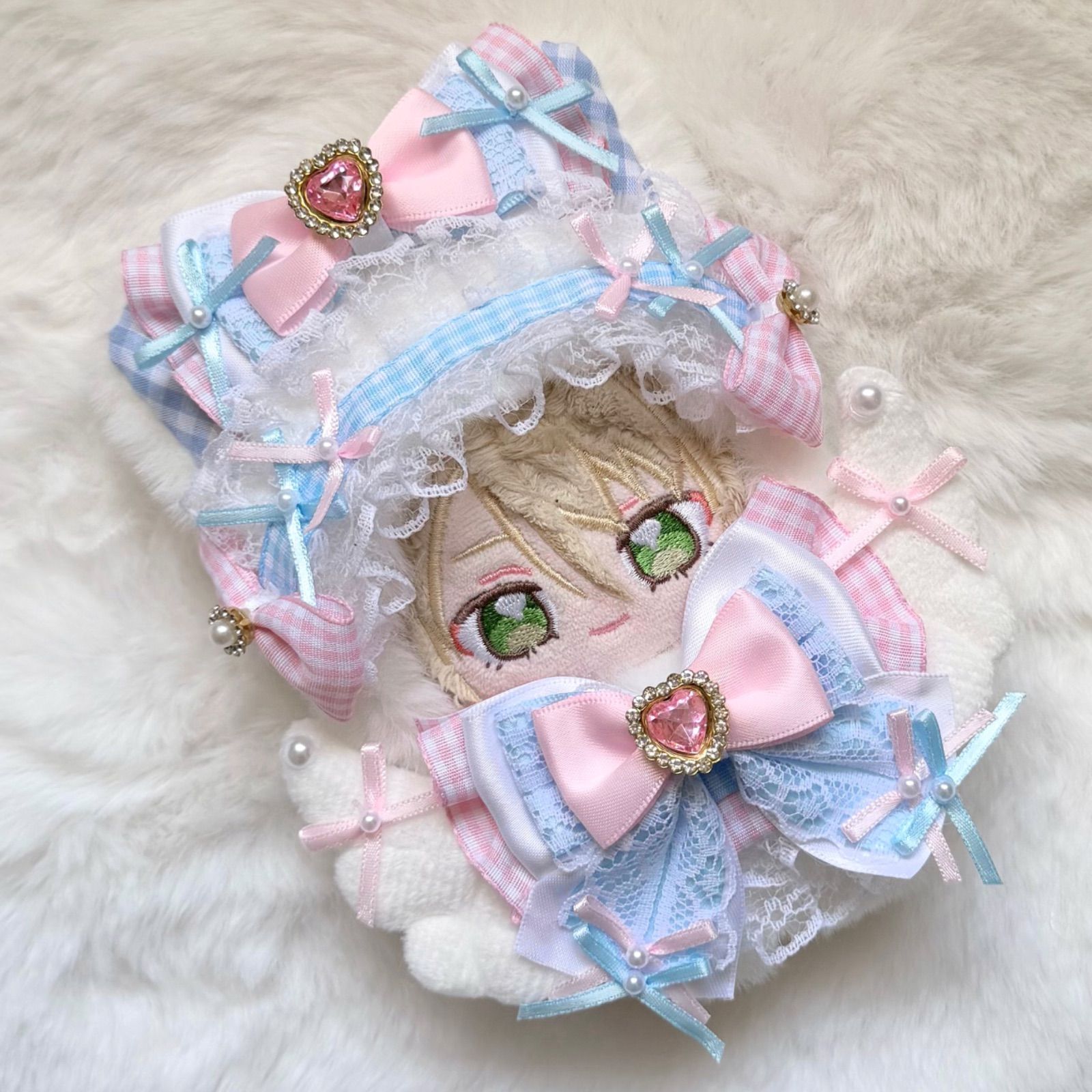 10cm～12cm用 ぬい服 ハンドメイド いつぬい ねこみみ 天使 ピンク