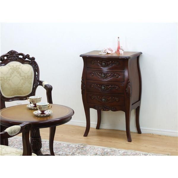 アンティーク調チェスト 〔4段 ブラウン〕 幅55cm 木製/マホガニー