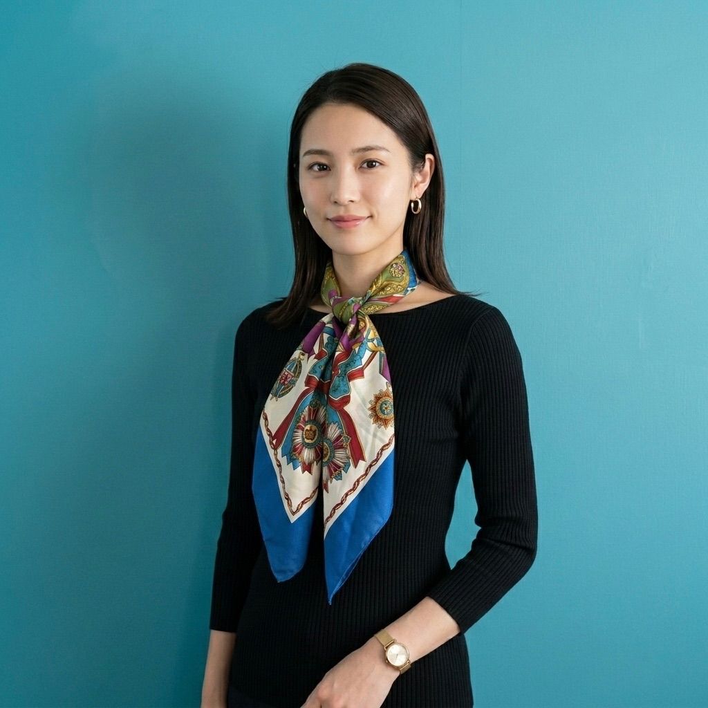 235 トラサルディ TRUSSARDI 大判 スカーフ シルク 正方形 88cm 勲章柄