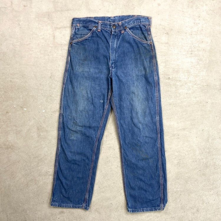 60年代 ストアブランド デニムペインターパンツ メンズW31相当 古着 60s ヴィンテージ VINTAGE アメカジ カムロックSCOVILLジッパー むき出しリベット 青色
