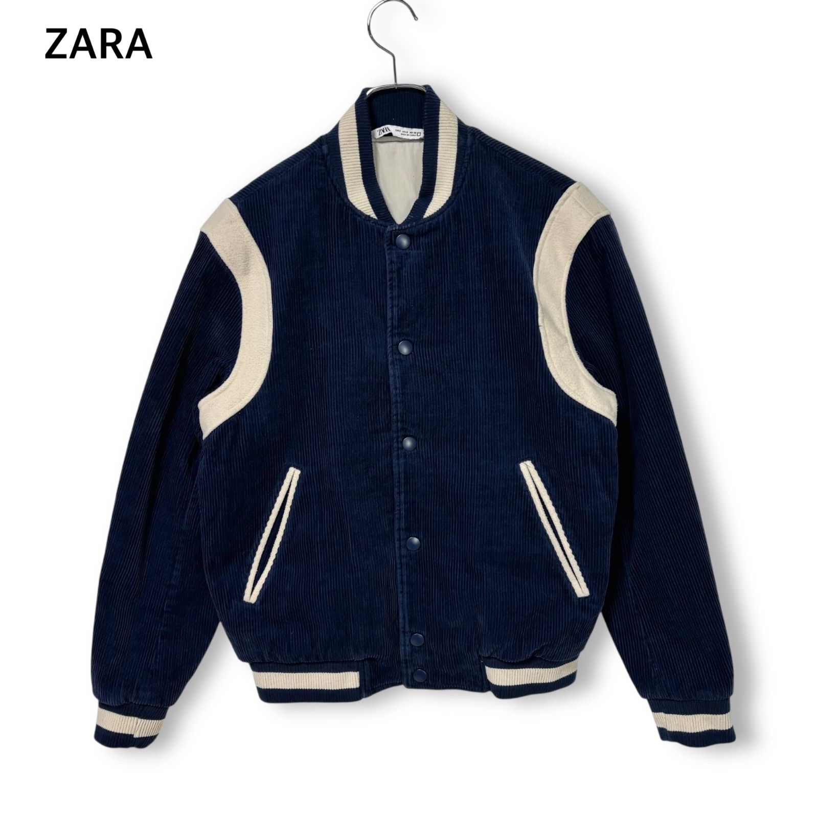 ZARA スタジアムジャケット コーデュロイ L 着用少なめ ZARA ザラ コントラストコーデュロイ ボンバージャケット スタジャン
