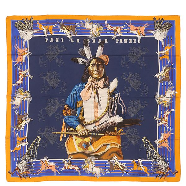 エルメス HERMES スカーフ カレ90 CARRE シルク マリン×ブルーロイ