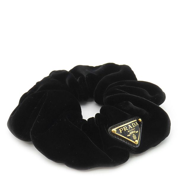 プラダ PRADA ヘアアクセサリー トライアングルロゴ シュシュ ベロア