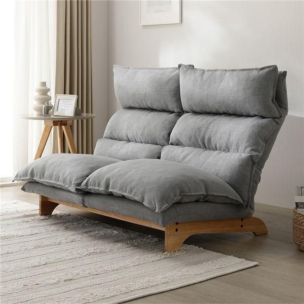 ハイバック リクライニングソファ 2人掛け 単品 グレー 天然木 洗える ハーフ カバーリング ソファ