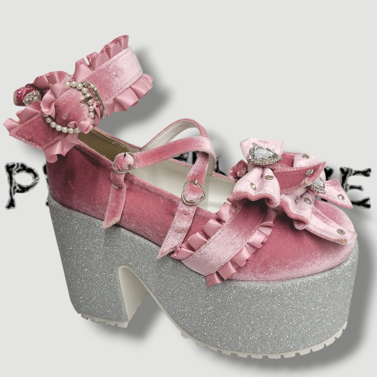 Ank Rouge】キラキラビジューベロアリボン厚底シューズ M - メルカリ