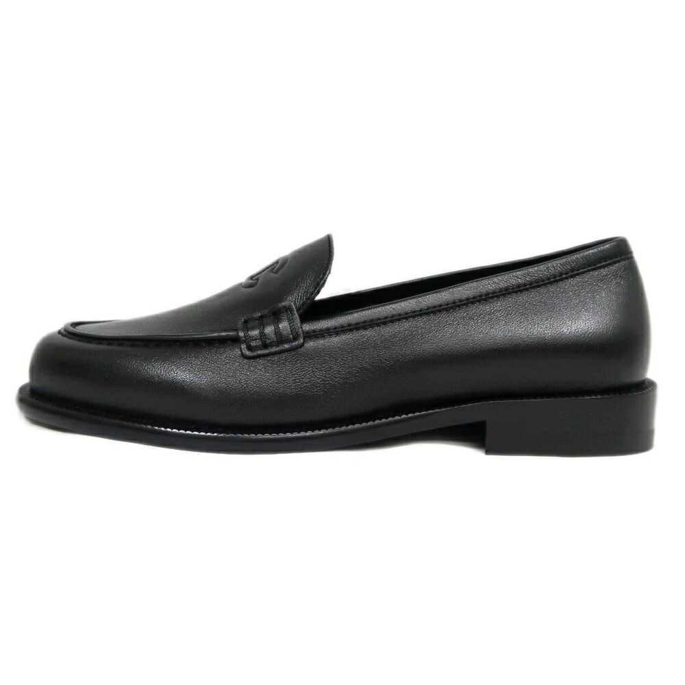 名東】シャネル ロゴ ローファー G46977 ブラック レザー サイズ37C