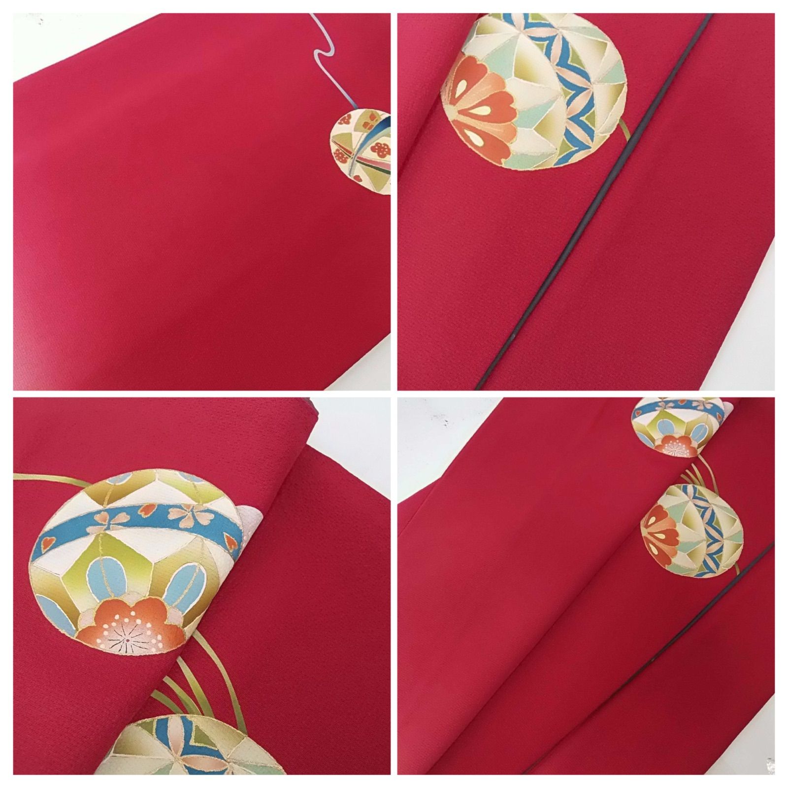 美品 振袖＋正絹長襦袢 2点セット 落款入り 退紅色に紅ぼかし 手毬桜 