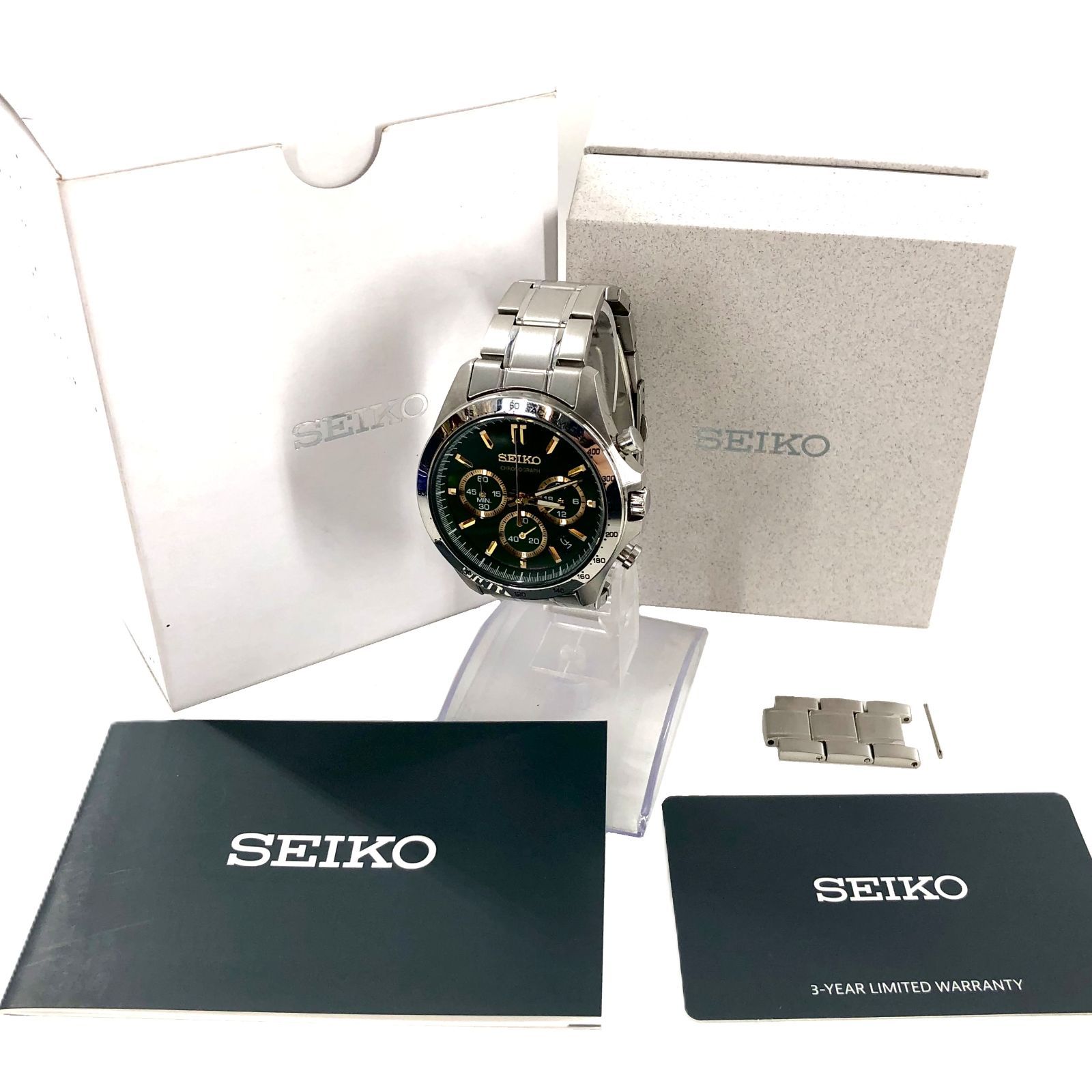 SEIKO セイコー 8T63-00D0 クロノグラフ デイト SS/QZ グリーン文字盤
