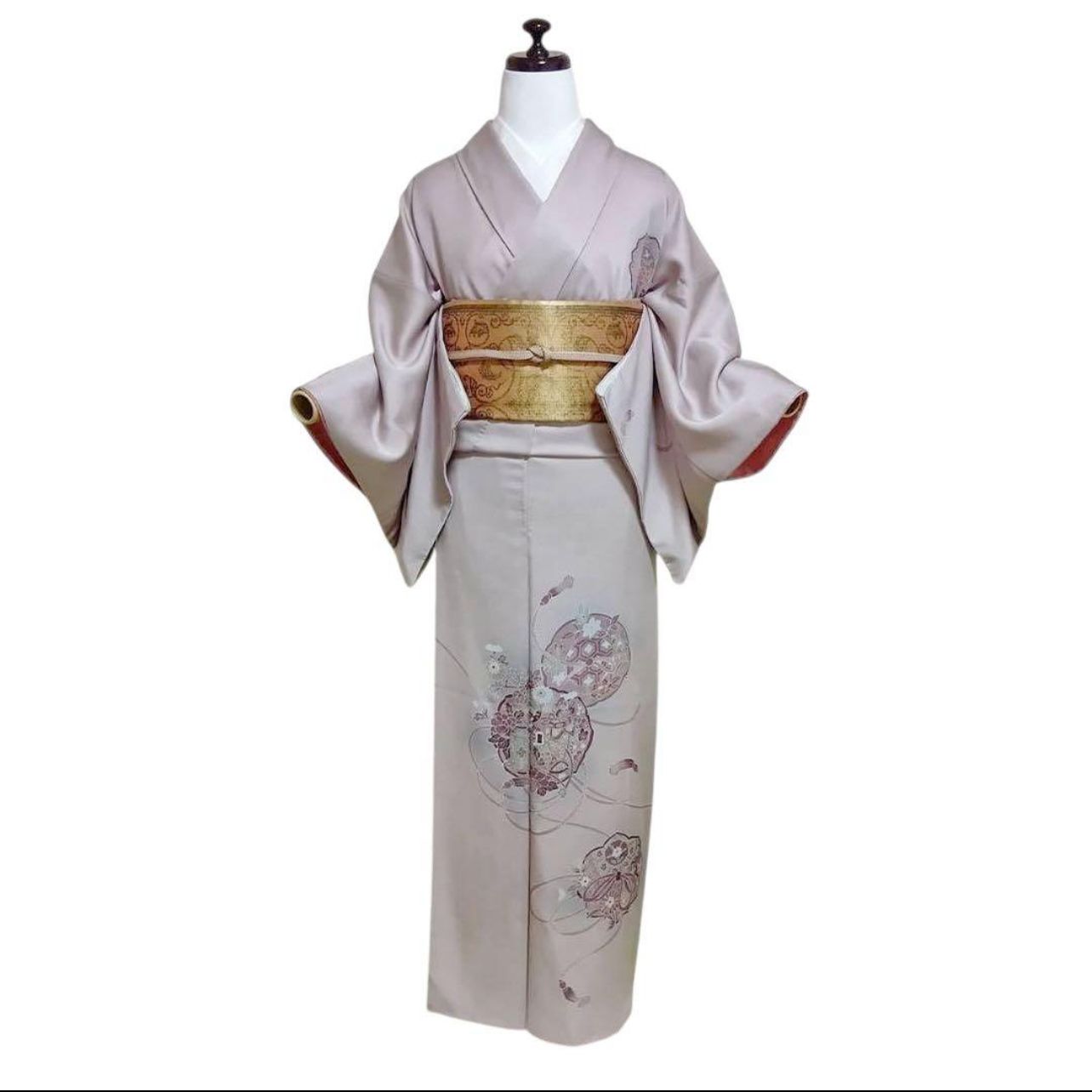 専用品 正絹 友禅訪問着 フルセット ときねず色 金袋帯 上品 専用品 正絹 友禅訪問着 フルセット ときねず色 金袋帯 上品