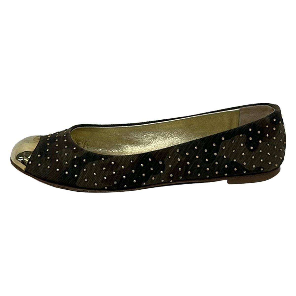 giuseppe zanotti (Giuseppe Zanotti) flat shoes 35 1/2 women - dark green x dark brown x multi camo pattern/studs