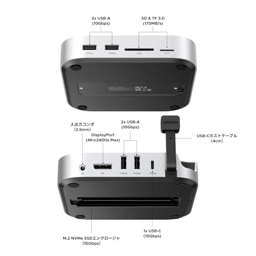 UGREEN Mac mini M4/M4 Pro 専用 USB-Cハブ & スタンド 10-in-1