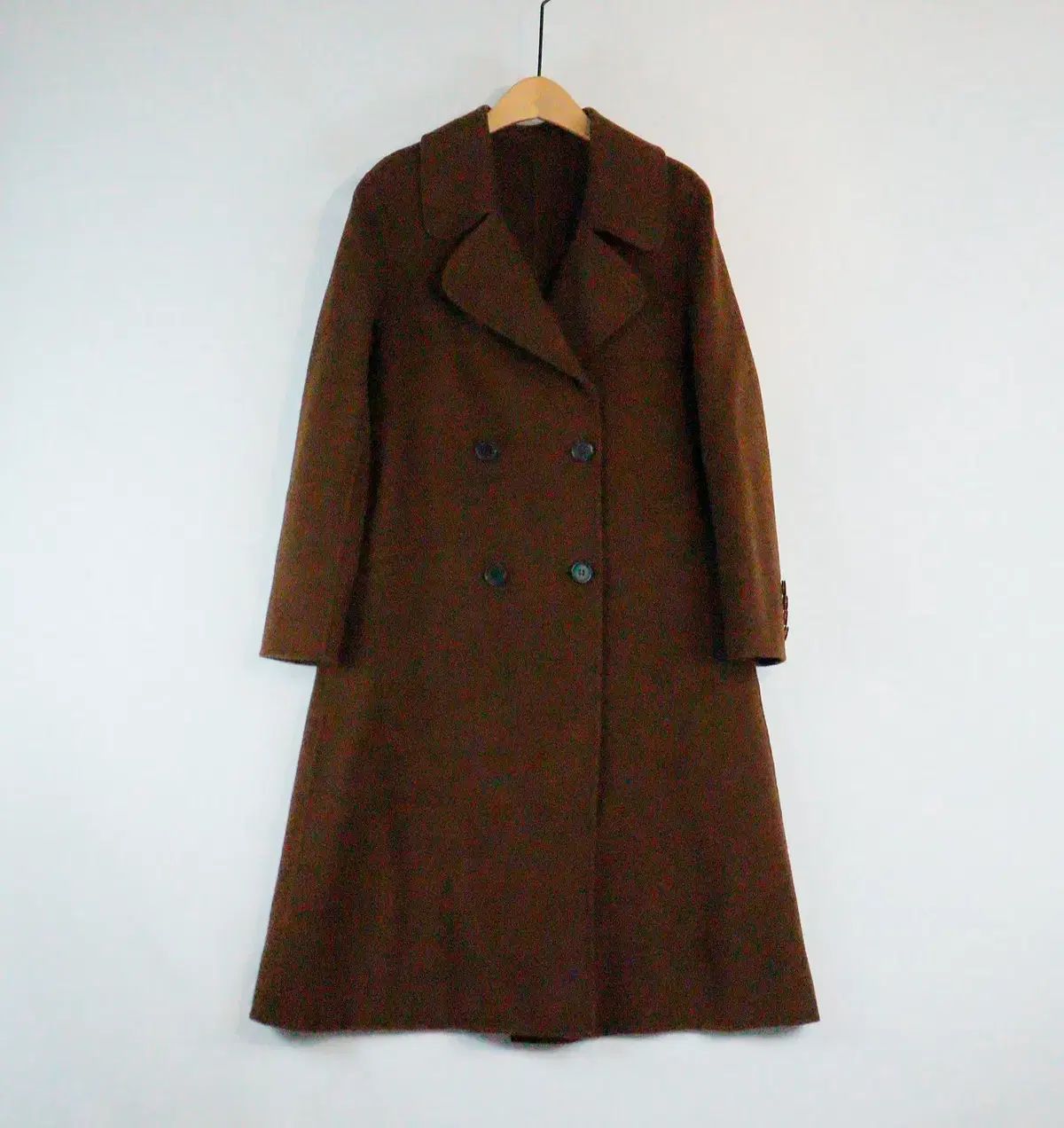 ブラウン ハンドメイド アルパカ ウール コート S ロングコート ダブル
