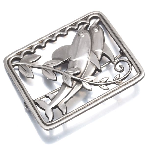 ジョージジェンセン ブローチ 251 イルカ アニマル リーフ シルバー