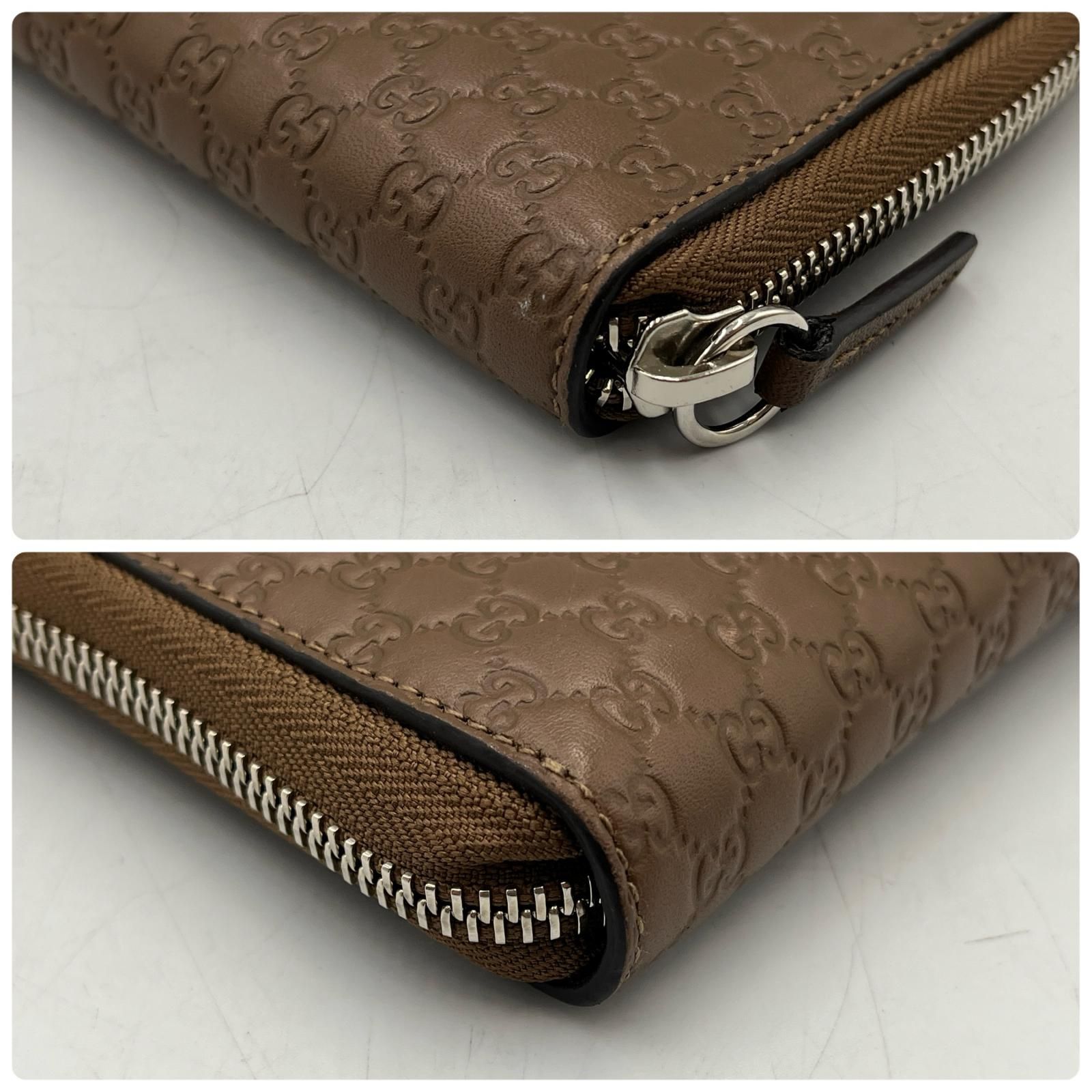 グッチ GUCCI 長財布 マイクログッチシマ レザー ブラウン メンズ 