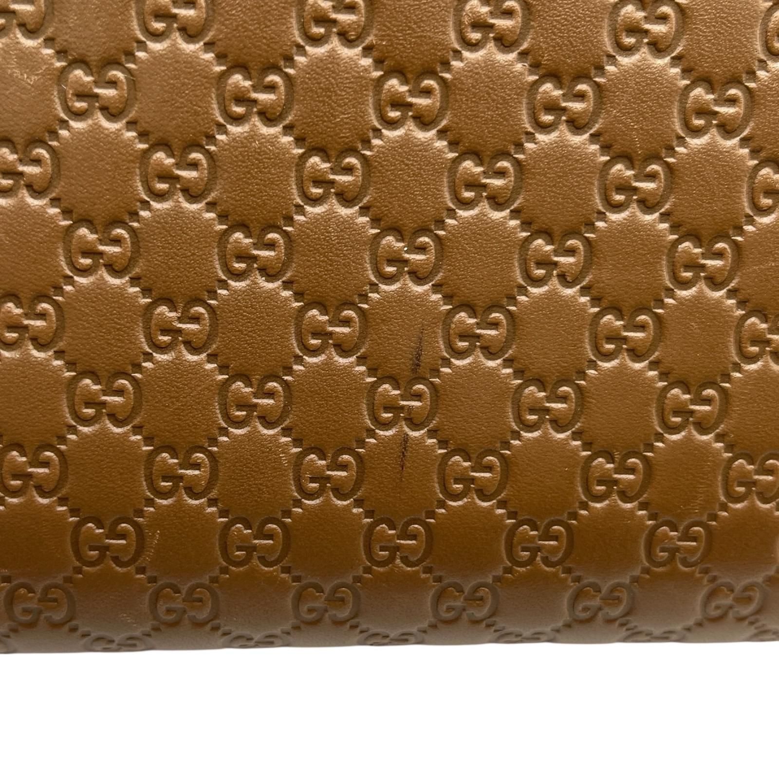 グッチ GUCCI 長財布 マイクログッチシマ レザー ブラウン メンズ 