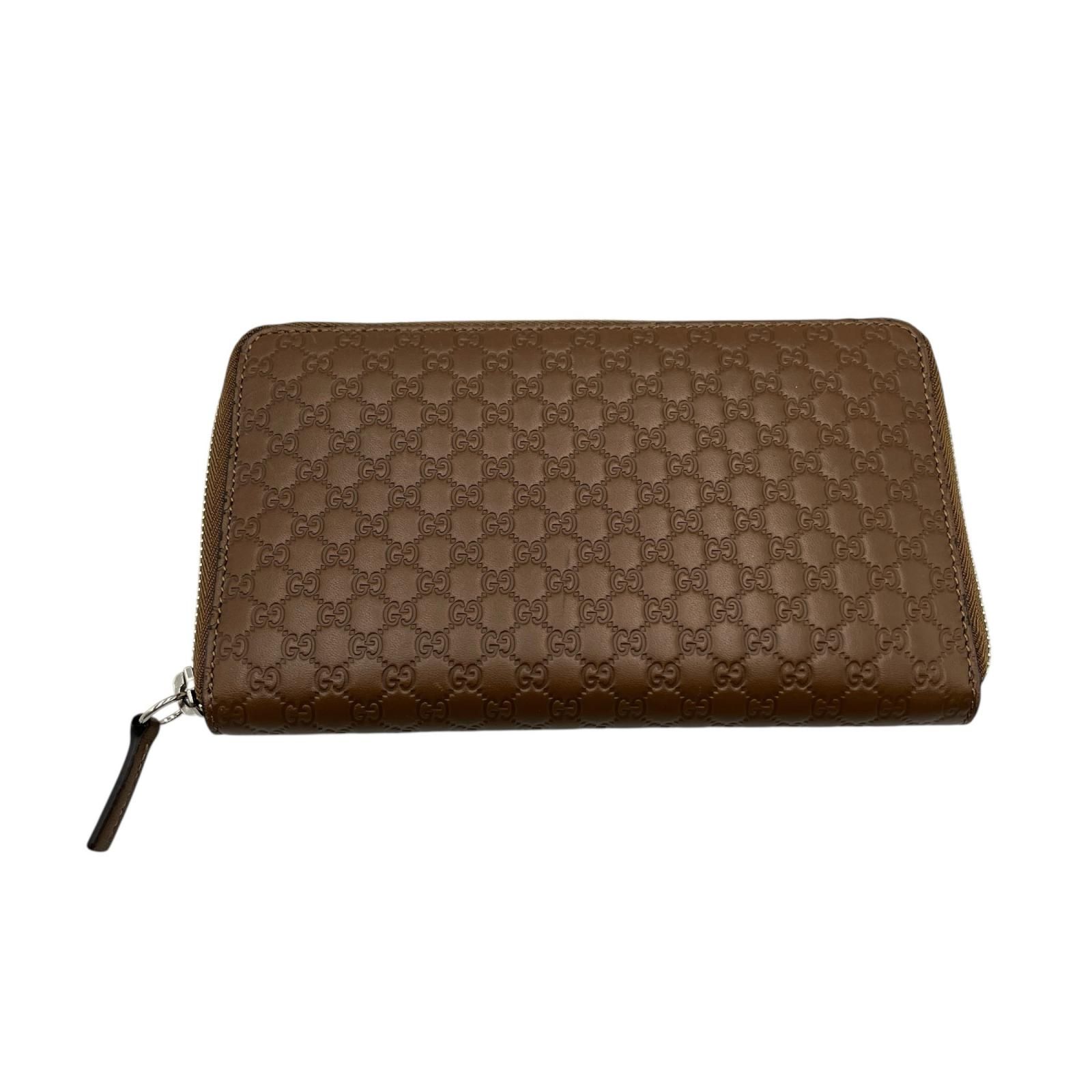 グッチ GUCCI 長財布 マイクログッチシマ レザー ブラウン メンズ