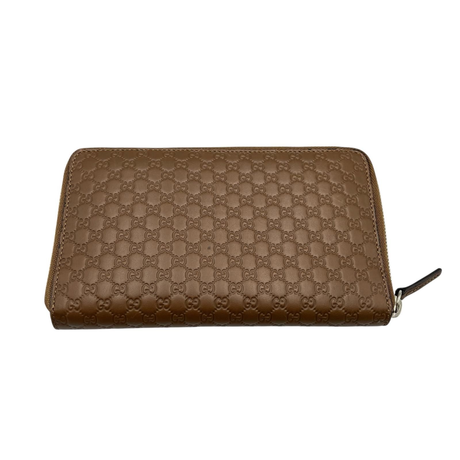 グッチ GUCCI 長財布 マイクログッチシマ レザー ブラウン メンズ 