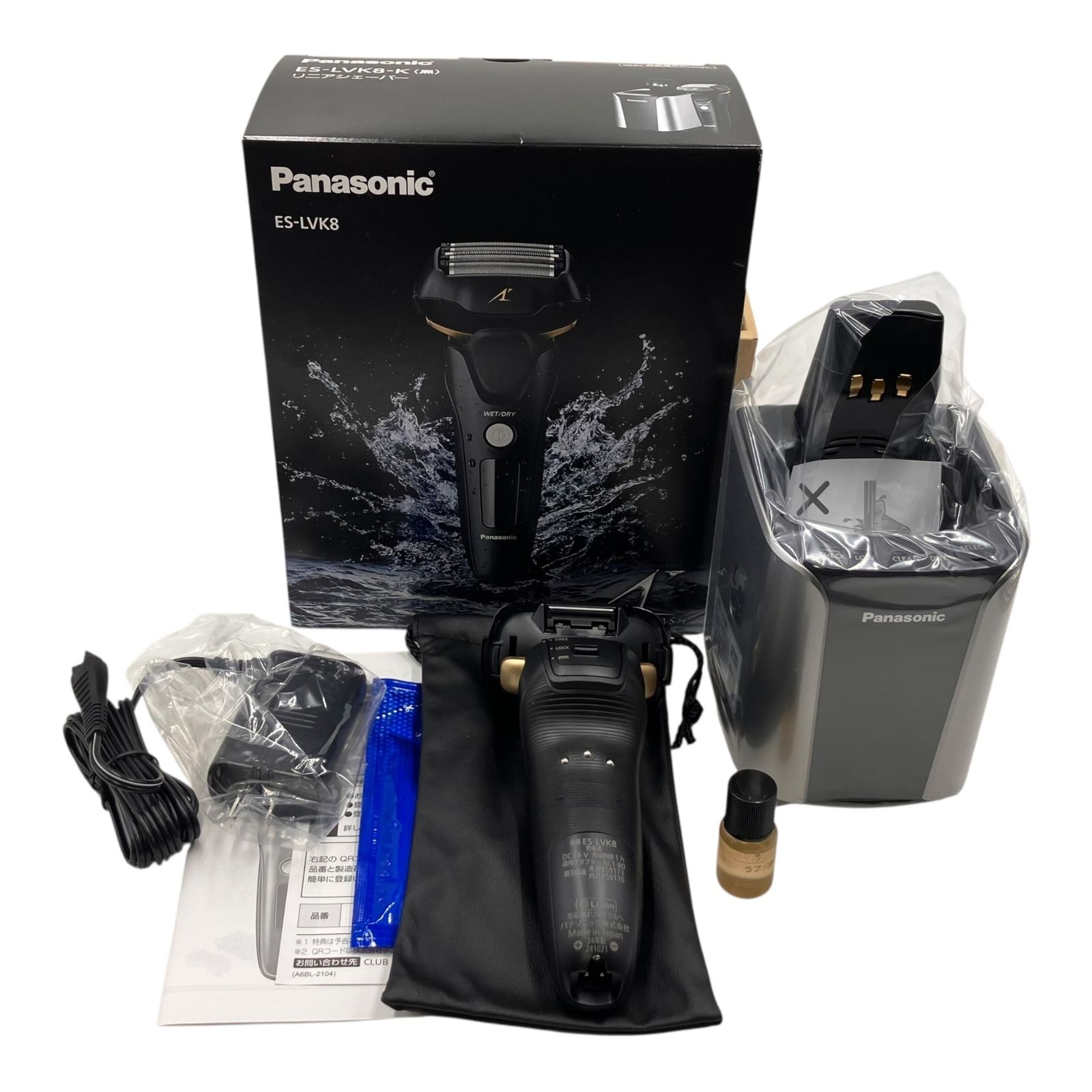 極美品 Panasonic ES-LVK8 ラムダッシュ 5枚刃 電気シェーバー 洗浄充電器付 ブラック メンズシェーバー 確認の為開封 通電確認済み2355122，2355122