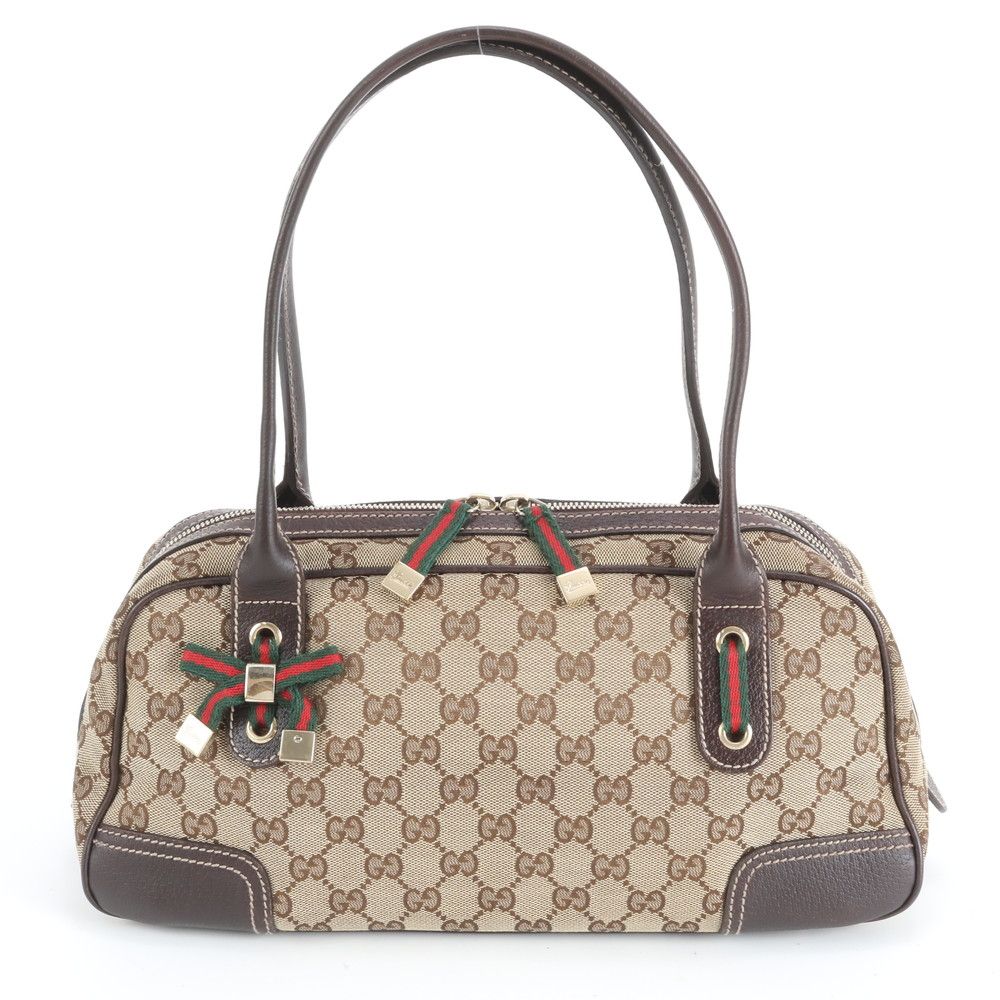 美品 グッチ GGキャンバス プリンシー 161720 レザー ハンドバッグ