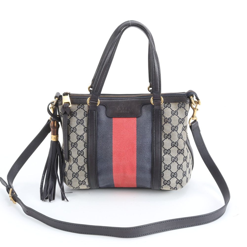 美品 グッチ GGキャンバス シェリー ライン バンブー タッセル 353114