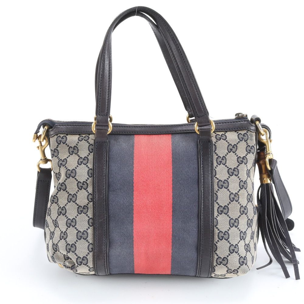 美品 グッチ GGキャンバス シェリー ライン バンブー タッセル 353114