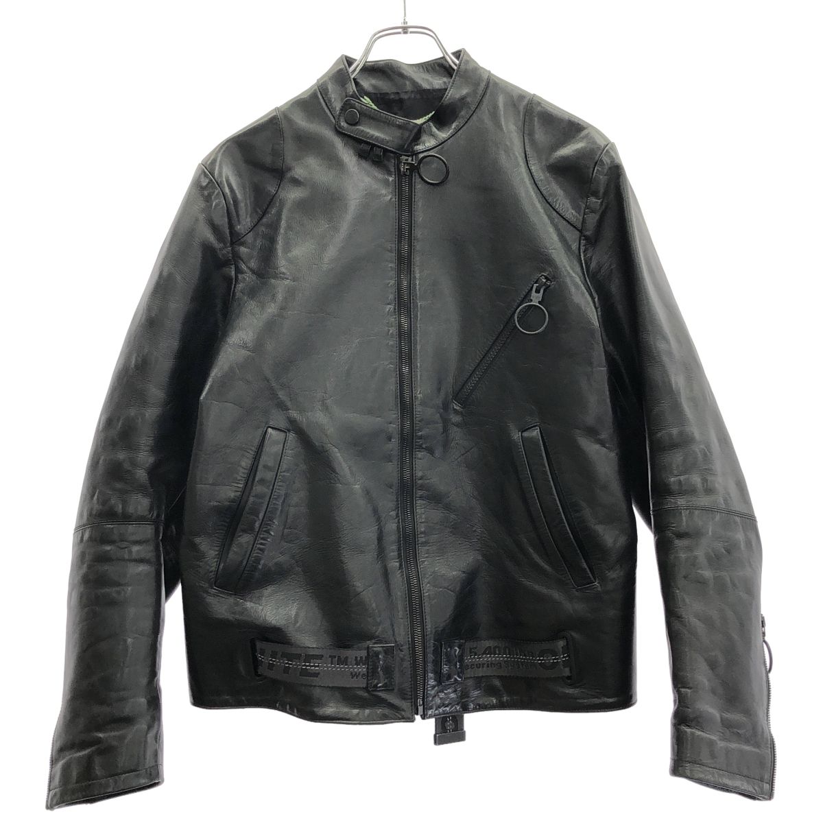 OFF-WHITE オフホワイト 19AW SCAFFOLDING LEATHER BIKER JACKET レザージャケット OMJG006F19485025 ブラック S OFF-WHITE オフホワイト 19AW SCAFFOLDING LEATHER BIKER JACKET