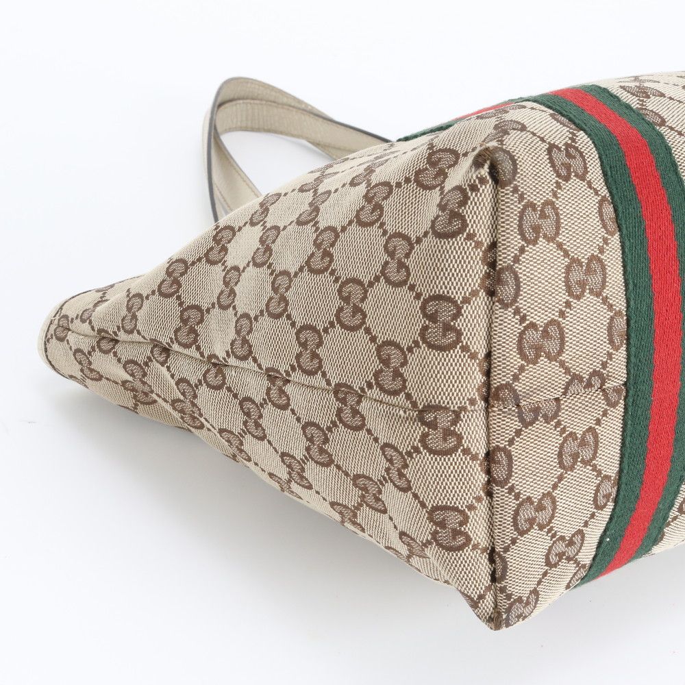 美品 グッチ GGキャンバス シェリー ライン 137396 レザー トート