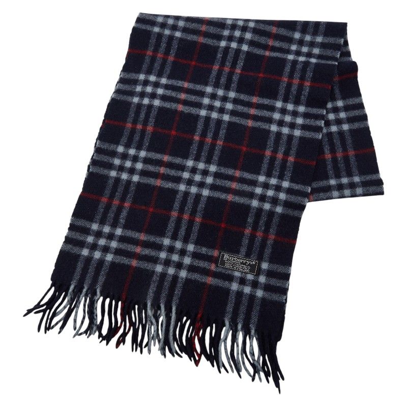 バーバリー チェック マフラー ネイビー カシミヤ100% メンズ BURBERRY