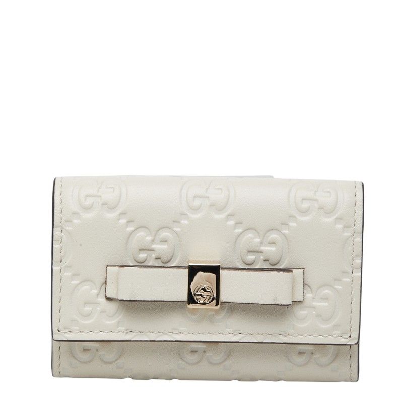 グッチ グッチシマ リボン キーケース 6連 388682 ホワイト レザー