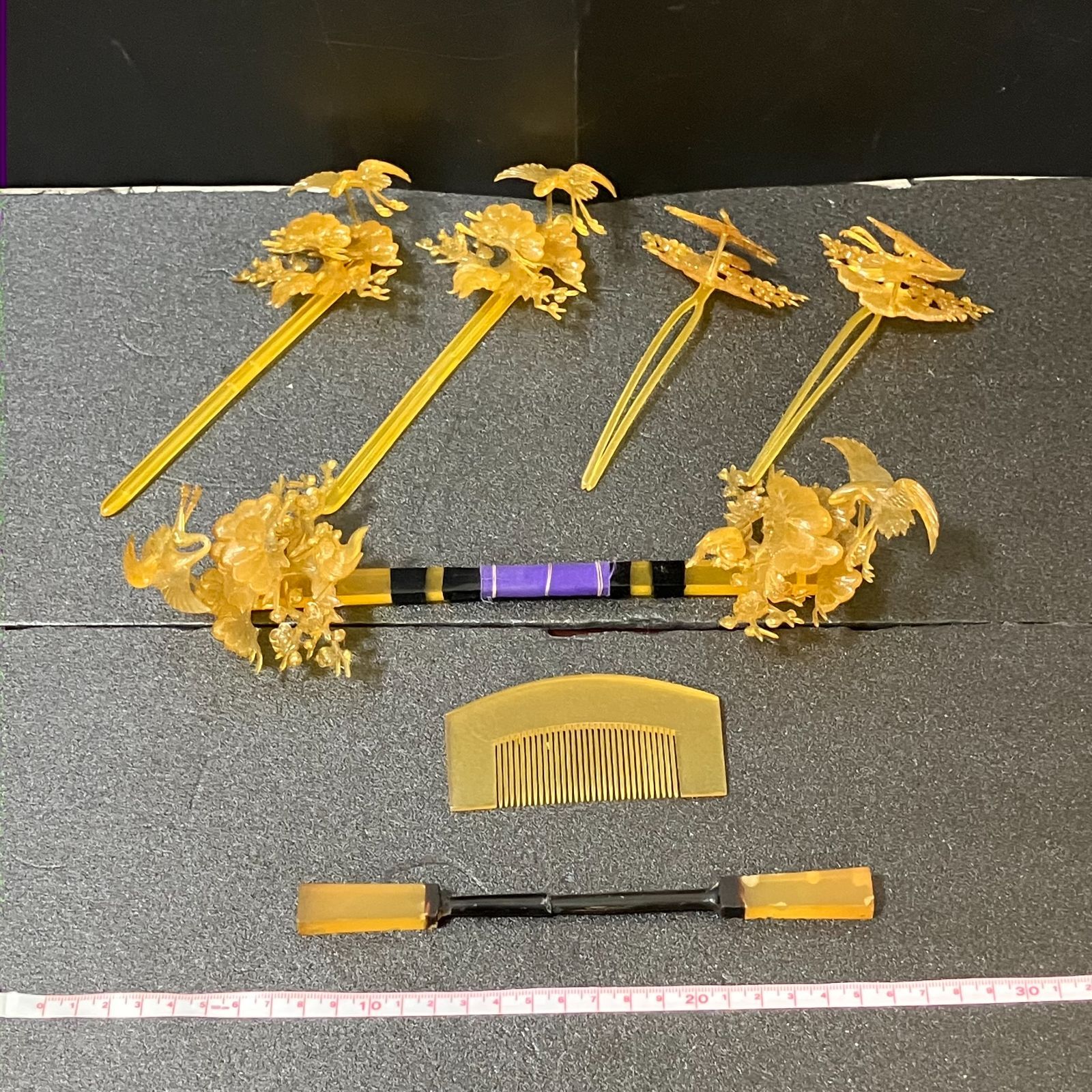 30818】鼈甲(べっこう) 櫛(くし) 簪(かんざし) 笄(こうがい) 箱付き