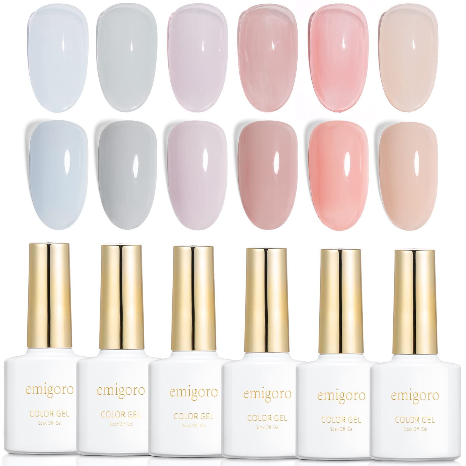 emigoro Gel Nail 6 Color Set, Color Gel Self Nail for Beginners, Sheer Color Gel Nail, 10ml/book, UV/LED Compatible