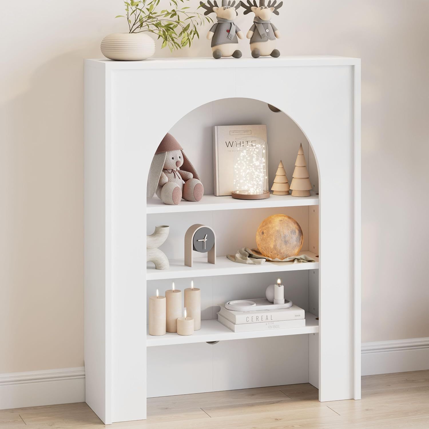 アーチ型デザインが特徴のマントルピース風壁面収納ラック（幅60cm