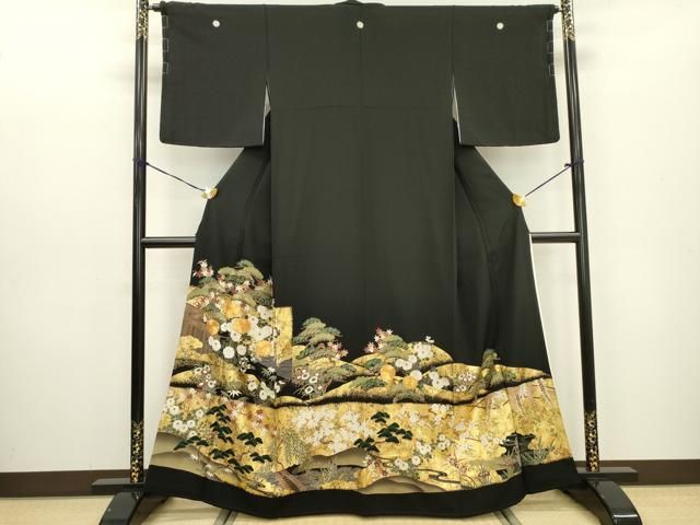平和屋-こころ店□豪華黒留袖 作家物 栄一 飛鳥人物風景文 金彩 正絹