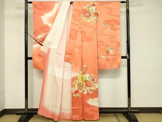 平和屋着物■豪華振袖　絞り　御所車道長花文　金銀彩　逸品bi2822 駒刺繍 平和屋着物□豪華振袖 正絹 藤花房 牡丹 DABD0729op
