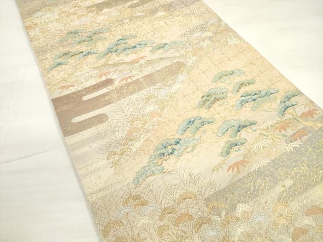 平和屋着物◎西陣 服部織物謹製 六通柄袋帯 唐織 エ霞 遠山花松文 金糸